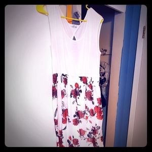 White summer dress with rose skirt